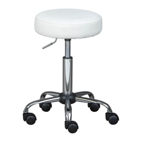 Tabouret chaise de Bureau Pivotant sur roulettes en Métal avec une Assise Blanche - Longueur 34 x Profondeur 34 x Hauteur 46 - 56 cm (1/5)
