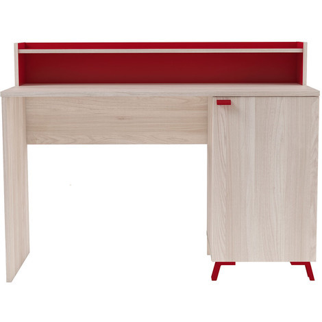 Bureau Enfant Orme Clair Rouge Avec Rehausse En Panneaux De Particules D H92 X L120 X