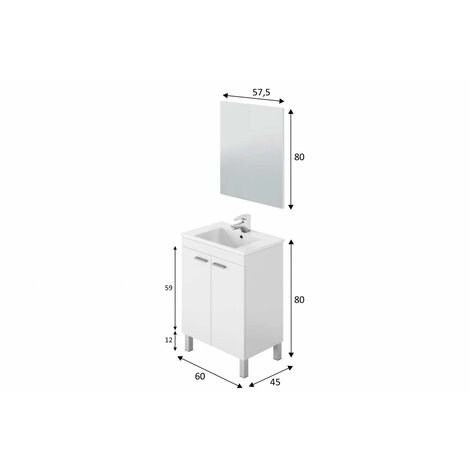 Meuble Sous Lavabo 1 Porte Coloris Blanc Brillant - Hauteur 64 X Longueur  59 X Profondeur 45 Cm