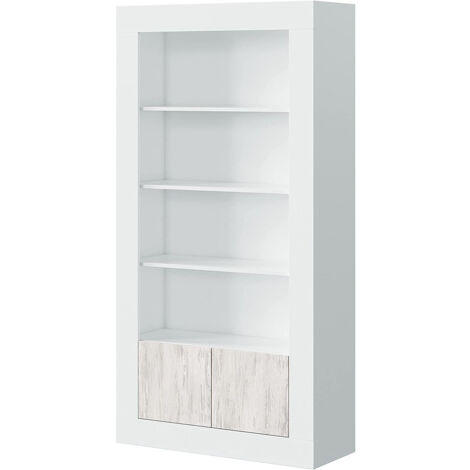 Bibliothèque avec 4 Tablettes coloris blanc artic / blanc poli -  Hauteur 181 x Longueur 94 x Profondeur 35 cm -PEGANE-