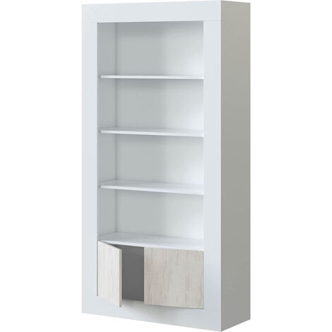Bibliothèque avec 4 Tablettes coloris blanc artic / blanc poli -  Hauteur 181 x Longueur 94 x Profondeur 35 cm -PEGANE-