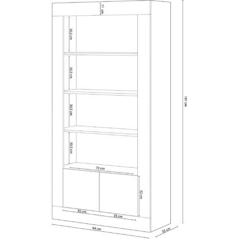 Bibliothèque avec 4 Tablettes coloris blanc artic / blanc poli -  Hauteur 181 x Longueur 94 x Profondeur 35 cm -PEGANE-