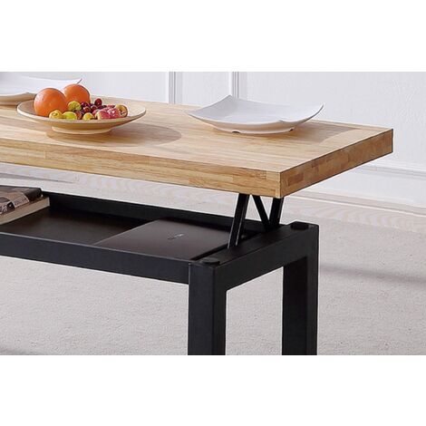 Table Basse Réglable En Hauteur - 120x50 Cm, Hauteur Max 53,5 Cm | Rangement Secret, Finition Noyer, Design Scandinave
