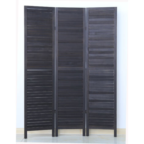 Pegane – Paravent en bois 3 pans noir – Dimensions H170 x L120 cm – Séparation moderne pour intérieur – Style persienne décoratif
