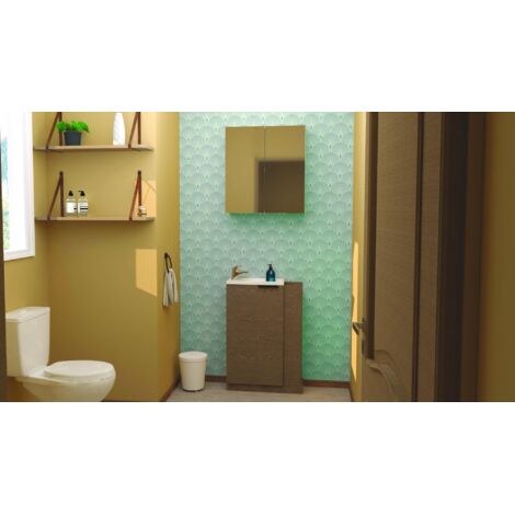 ONDEE ZEN - Miroir salle de bain armoirette simple - 60x65cm - Blanc (1/10)