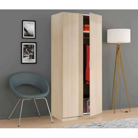 Armoire penderie 2 portes chêne naturel 82x52x180 cm – Bois mélaminé et MDF – Fabrication Espagne – Garantie 2 ans – Habitdesign - 52x180h