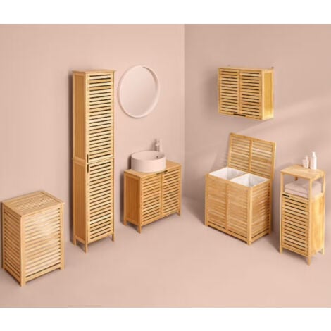 Colonne SDB de 2 portes en bambou naturel - Dim : L.34 x P.24 x H.170 cm -PEGANE