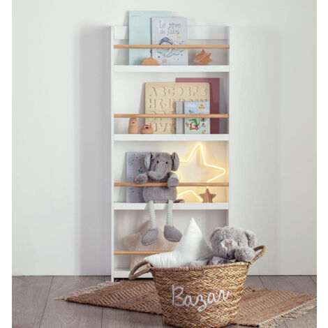 Bibliothèque enfant 4 étagères coloris blanc - Longueur 55 x Profondeur 15 x Hauteur 118 cm -PEGANE-
