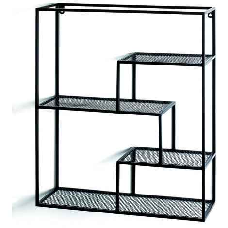 Pegane – Étagère murale 4 niveaux en métal laqué noir – Longueur 50 cm – Hauteur 60 cm – Profondeur 18 cm – Charge maximale 2.6 kg (1/4)