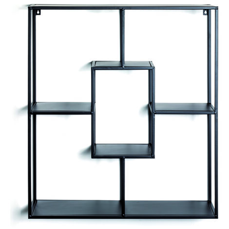 Etagère murale en métal laqué noir - Longueur 60 x Hauteur 70 x Profondeur 18 cm -PEGANE- (1/5)