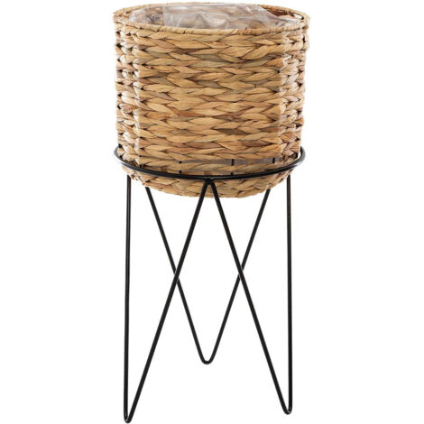 Lot de 2 pots coloris beige en tressé / métal -PEGANE-