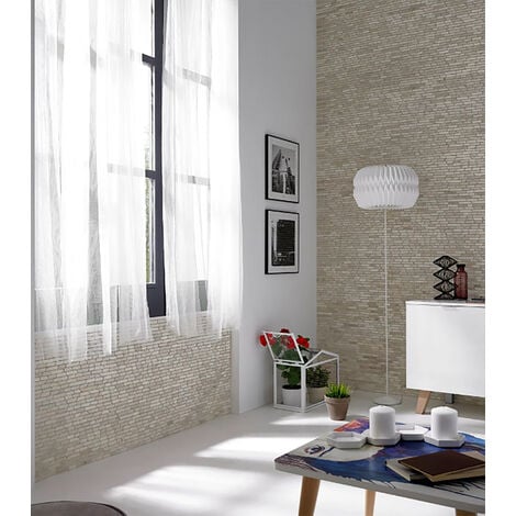 Carrelage mosaïque / Plaque de mosaïque mur et sol en marbre naturel coloris blanc - 11,7 x 30,5 cm - PEGANE -