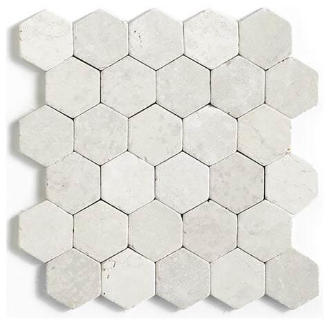 Carrelage mosaïque / Plaque de mosaïque mur et sol en marbre naturel coloris blanc - 33 x 33 cm - PEGANE -