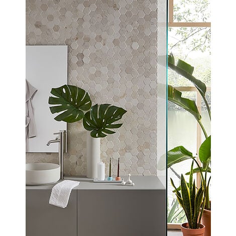 Carrelage mosaïque / Plaque de mosaïque mur et sol en marbre naturel coloris blanc - 33 x 33 cm - PEGANE -