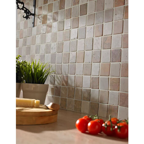 Carrelage de mosaïque/Plaque mosaïque mur et sol en marbre naturel multicolore - 30 x 30 cm - PEGANE -