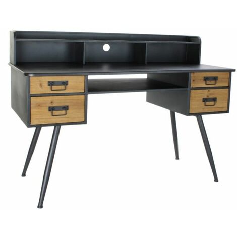 Bureau en épicéa naturel et métal coloris naturel - Longueur 135 x Hauteur 95 x Profondeur 60 cm - PEGANE - (1/5)
