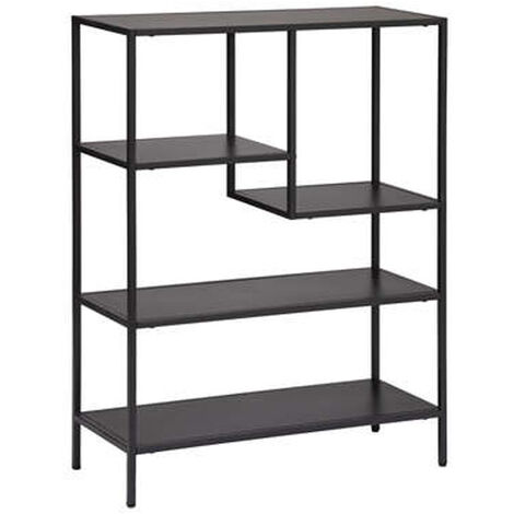 Pegane – Etagère en acier noir 5 tablettes – Longueur 75 cm x Profondeur 30 cm x Hauteur 100 cm – Pour espaces de rangement optimisés (1/2)