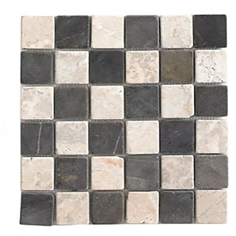 Carrelage de mosaïque/Plaque mosaïque mur et sol en marbre naturel coloris noir et blanc mat- 30 x 30 cm - PEGANE -