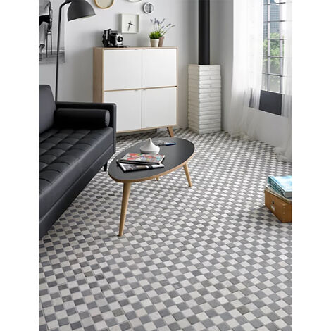 Carrelage de mosaïque/Plaque mosaïque mur et sol en marbre naturel coloris noir et blanc mat- 30 x 30 cm - PEGANE -