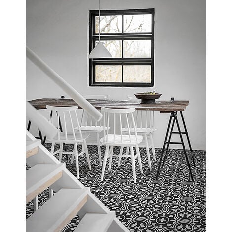 4 Carreaux de ciment véritable 0,16m2 / Carreaux de ciment artisanaux pour sol et mur coloris noir - l.20 x L.20 cm -PEGANE-