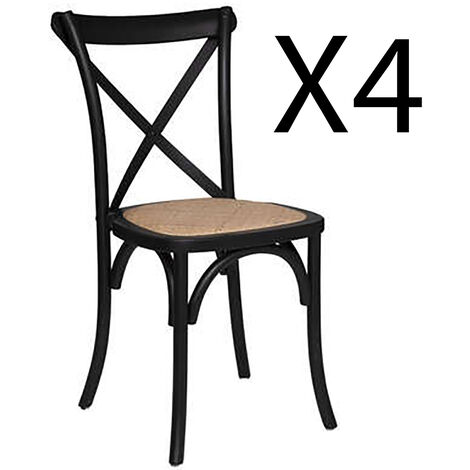 Lot de 4 chaises en bois hêtre coloris noir - Longueur 48 x Profondeur 52 x Hauteur 89 cm -PEGANE- (1/3)