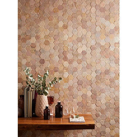 Carrelage mosaïque / Plaque de mosaïque mur et sol en marbre naturel coloris rose - 33 x 33 cm - PEGANE -