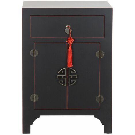 Table de chevet / table de nuit en bois d'épicéa et MDF coloris noir - Longueur 45 x profondeur 34 x hauteur 66 cm -PEGANE- (1/5)