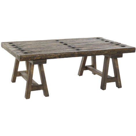 Table basse en bois d'orme coloris marron - longueur 110 x profondeur 70 x hauteur 40 cm -PEGANE- (1/4)