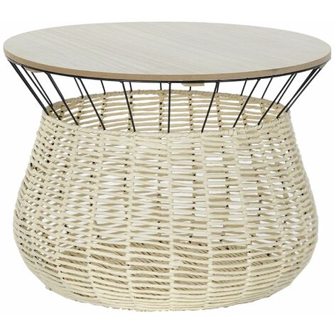 Table d'appoint en MDF et fer coloris naturel/ noir - diamètre 54 x hauteur 40 cm -PEGANE- (1/4)