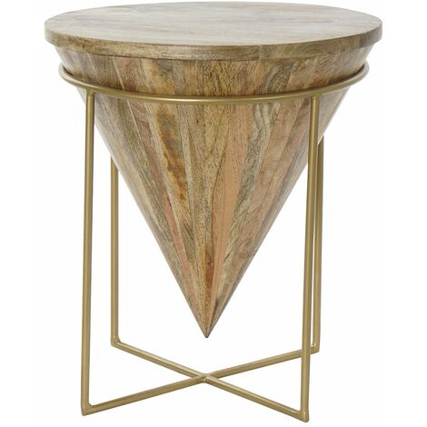 Table d'appoint en bois de manguier et métal coloris naturel / doré - diamètre 41 x hauteur 45 cm -PEGANE- (1/3)