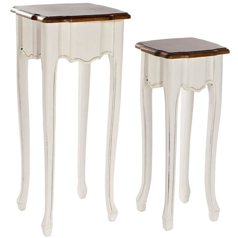 Set de 2 tables d'appoints en paulownia coloris blanc / marron -PEGANE- (1/4)