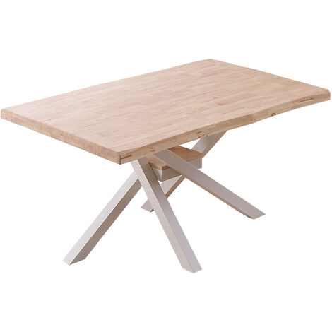Table à manger rectangulaire en bois coloris chêne nordique pieds blanc - Longueur 150 x profondeur 90 x hauteur 76 cm - PEGANE- (1/3)