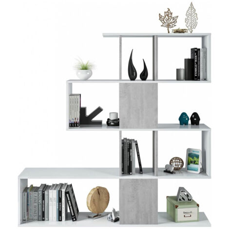 Etagère bibliothèque en panneau de particules mélaminé coloris blanc artik/gris béton - Hauteur 145 x Longueur 145 cm x Profondeur 28 cm - PEGANE-