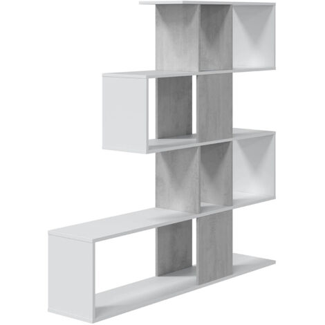Etagère bibliothèque en panneau de particules mélaminé coloris blanc artik/gris béton - Hauteur 145 x Longueur 145 cm x Profondeur 28 cm - PEGANE-