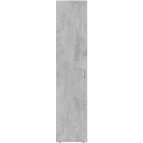 Armoire  meuble de rangement en panneau de particules mélaminé coloris blanc mat et gris ciment - Hauteur 182 x Longueur 41 cm x Profondeur 37 cm - PEGANE-