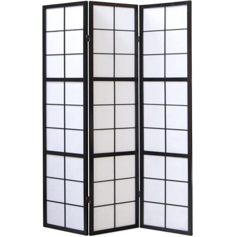 Pegane – Paravent japonais 3 pans en bois noir et papier de riz – Dimensions H 178,6 cm – Grands carreaux décoratifs pour intérieur