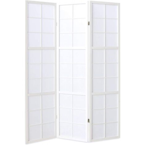 Pegane – Paravent japonais 3 pans en bois blanc et papier de riz – Dimensions H 178,6 cm – Grands carreaux décoratifs pour intérieur