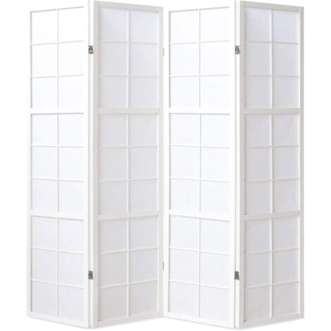 Paravent japonais grands carreaux bois blanc et papier de riz - 4 pans - Dim : H 178,6