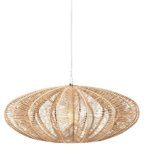 Suspension plafonnier en papier coloris naturel - diamètre 57 x hauteur 24 cm -PEGANE- (1/4)
