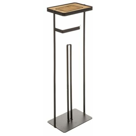 Dérouleur papier toilette Wc avec réserve et support téléphone en métal noir charbon - Longueur 18 x Profondeur 12 x Hauteur 59,2 cm -PEGANE- (1/4)