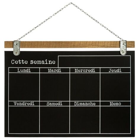 Semainier ardoise en pin et fer coloris noir - Longueur 68 x Profondeur 2 x Hauteur 49,50 cm -PEGANE- (1/3)