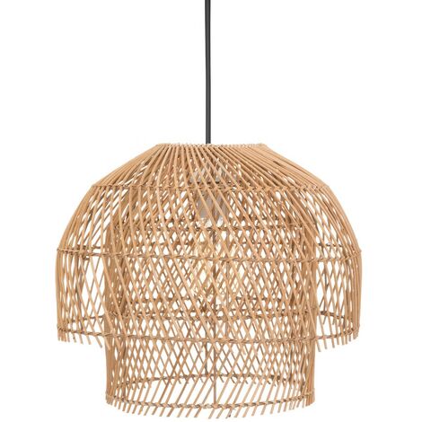 Pegane – Suspension luminaire en métal noir et rotin naturel – Diamètre 38 cm – Hauteur 30 cm – Câble 80 cm – Lumière tamisée