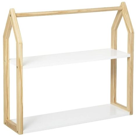 Etagère pour enfant en bois coloris blanc / naturel - Longueur 56 x Profondeur 15 x Hauteur 50 cm (1/2)