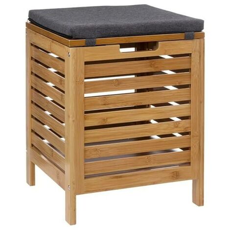 Banc de rangement, coffre de rangement en bois coloris naturel - longueur 35 x Profondeur 35 x Hauteur 49 cm (1/4)