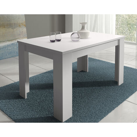 Pegane – Table extensible rectangulaire blanche en mélamine – Longueur 138-198 cm – Profondeur 88 cm – Hauteur 76 cm – Pour repas en famille (1/2)