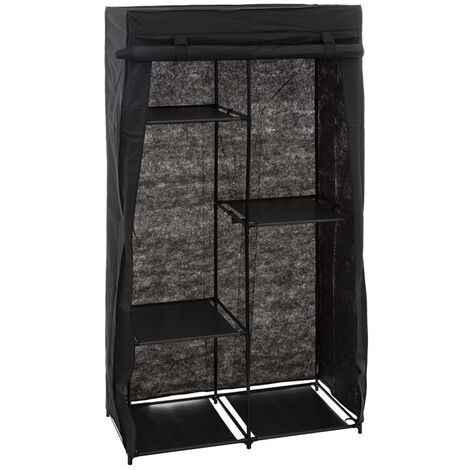Armoire penderie modulable en tissu coloris noir - Longueur 88 x Profondeur 46 x Hauteur 169 cm -PEGANE-