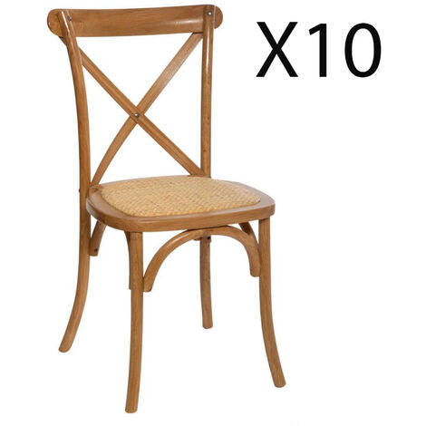 Lot de 10 chaises en bois de chêne coloris naturel - longueur 48 x Profondeur 54 x Hauteur 88 cm -PEGANE- (1/4)