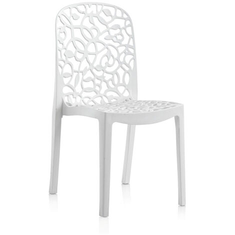 Pegane – Lot de 6 chaises de salle à manger en résine blanche – Dimensions 47x50x87 cm – Conçues pour intérieur et extérieur – 100% recyclables (1/4)