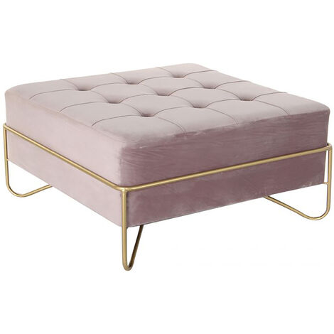 Banquette en métal et velours coloris rose et pieds doré - Longueur 80 x Profondeur 80 x Hauteur 42 cm -PEGANE- (1/4)