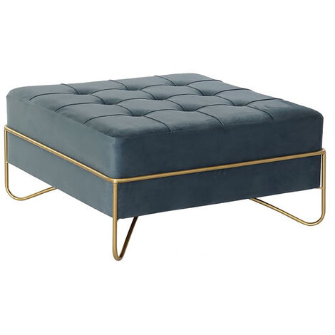 Banquette en métal et velours coloris bleu et pieds doré - Longueur 80 x Profondeur 80 x Hauteur 42 cm -PEGANE- (1/4)